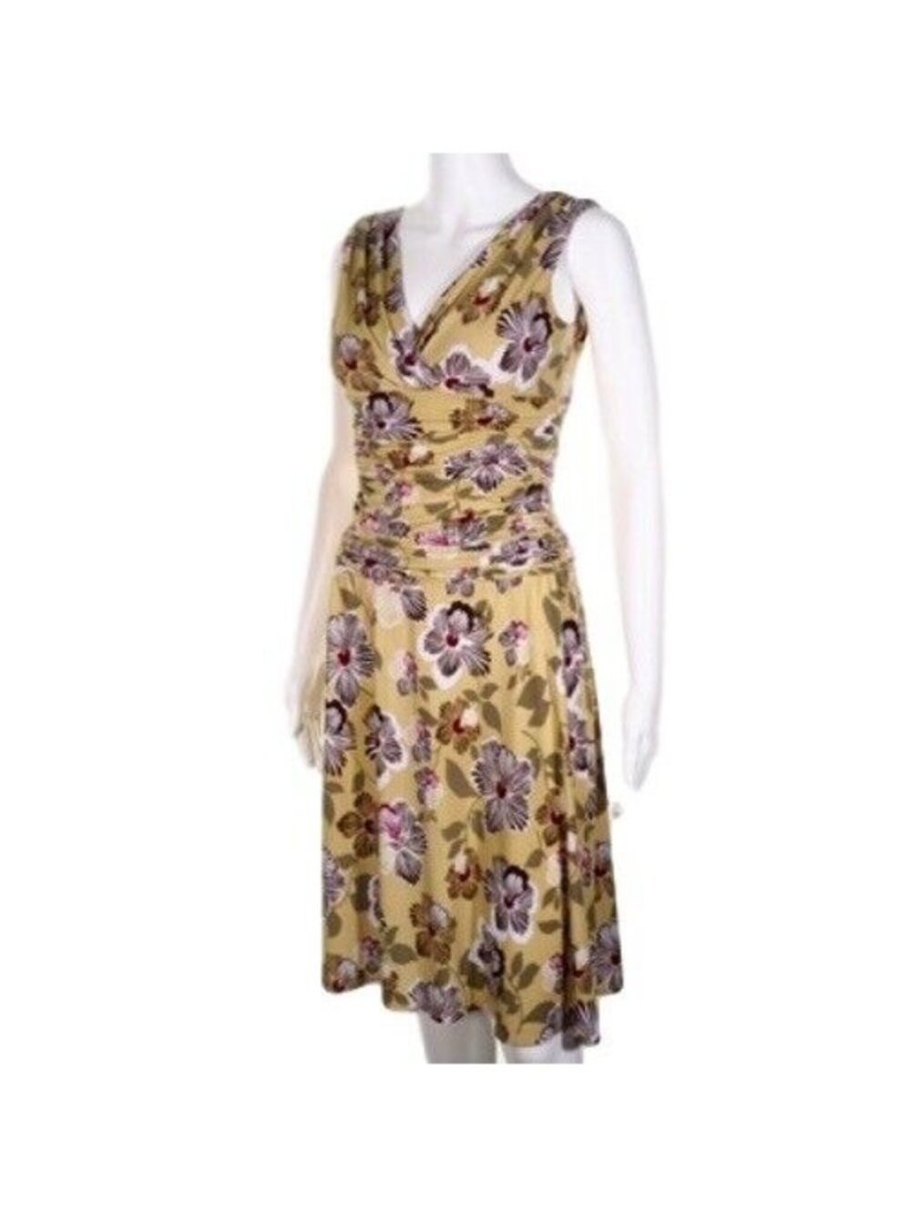 Dress Barn A line Women Size 4 Sleeveless Floral Multi Colored  Yellow Purple